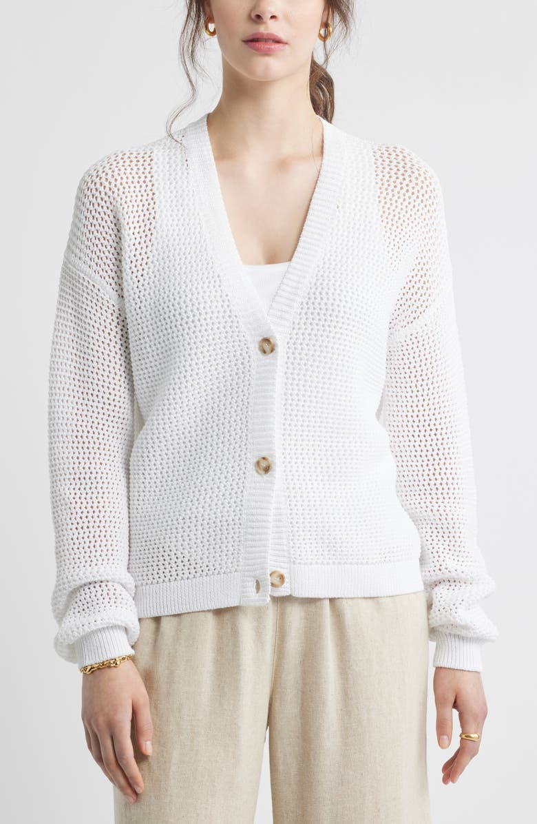 Caslon<sup>®</sup> Open Stitch Cotton Cardigan, Main, color, White