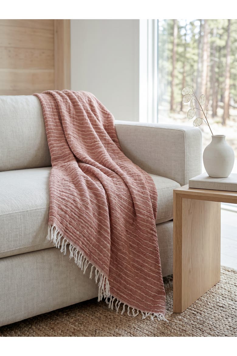 Striped Cotton Crinkled Throw, Alternate, color, Red