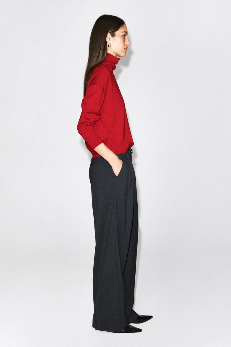 Leather-Patch Merino Wool Mock-Neck Sweater, Alternate, color, RED