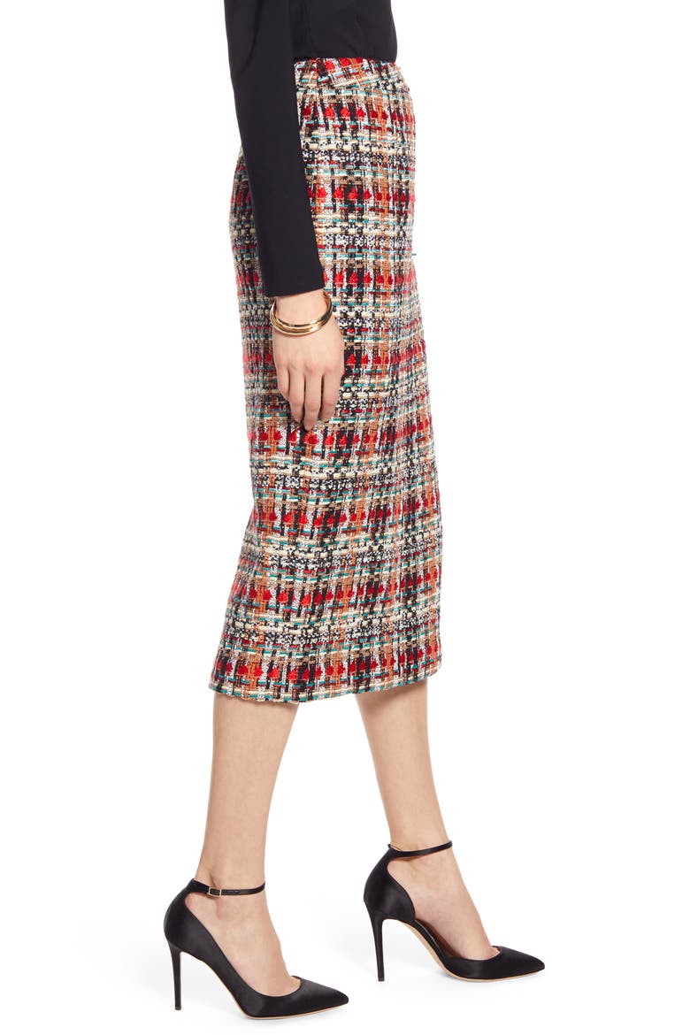Tweed Pencil Skirt, Alternate, color, BLACK- RED TWEED