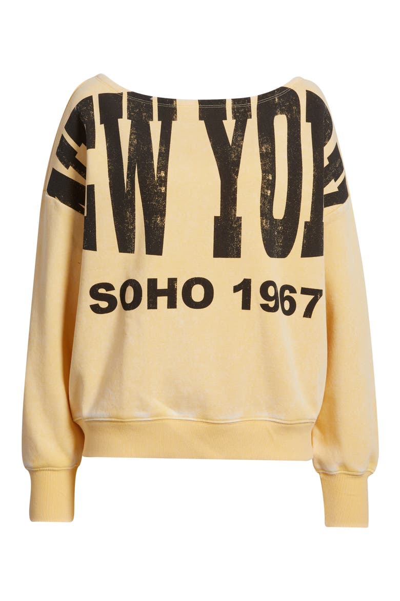 New York Off the Shoulder Graphic Sweatshirt, Alternate, color, YELLOW