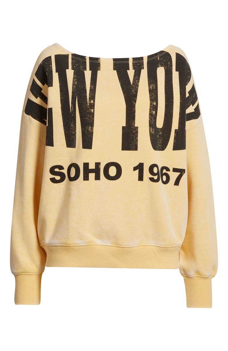 Vinyl Icons New York Off the Shoulder Graphic Sweatshirt, Alternate, color, Yellow