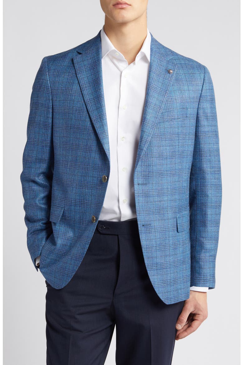 Midland Contemporary Fit Plaid Wool Blend Blazer, Main, color, MID BLUE