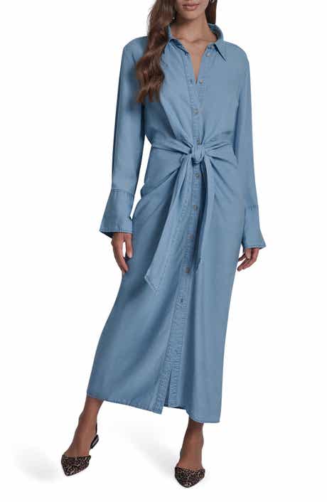 DKNY Jeans Tie Waist Long Sleeve Maxi Shirtdress