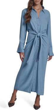 DKNY Jeans Tie Waist Long Sleeve Maxi Shirtdress