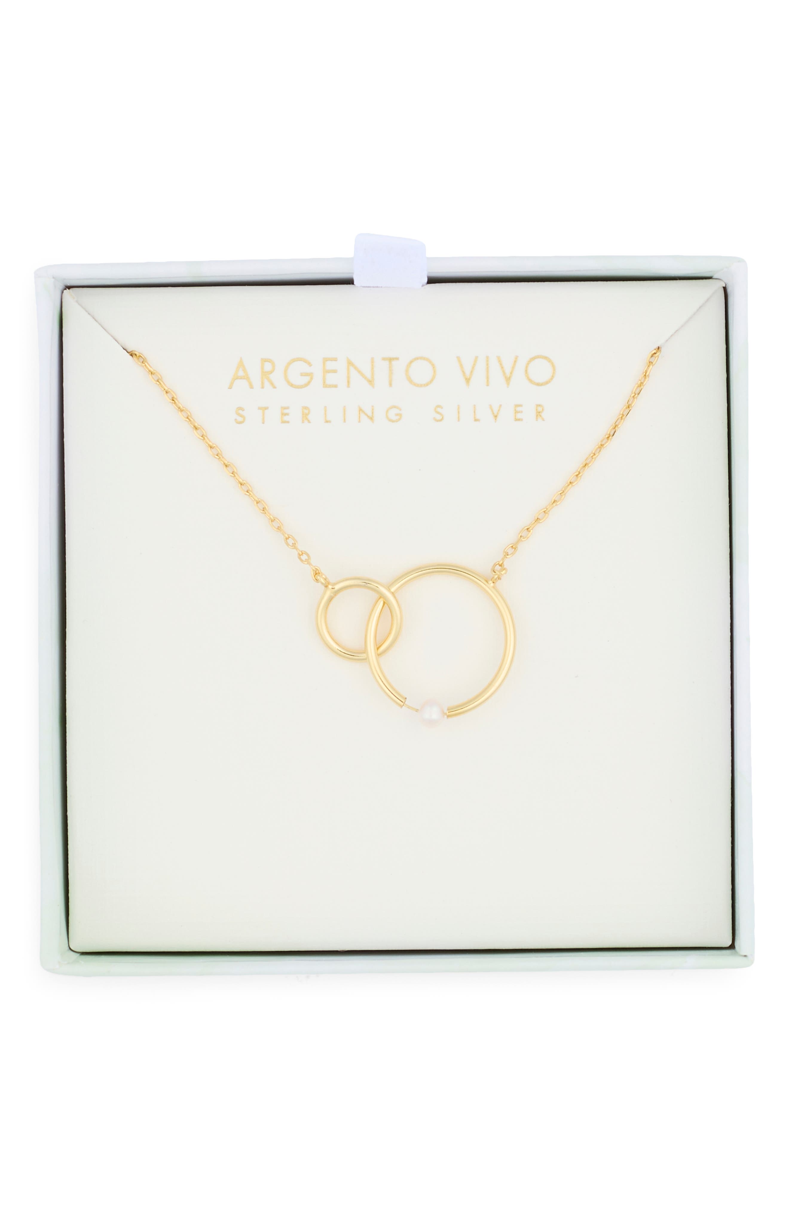 Argento Vivo Sterling Silver Interlink Circle Faux Pearl Necklace