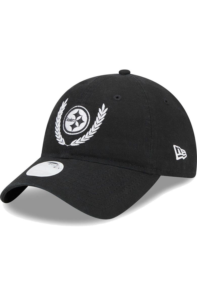 Women's New Era Black Pittsburgh Steelers Leaves 9TWENTY Adjustable Hat, Main, color, Black