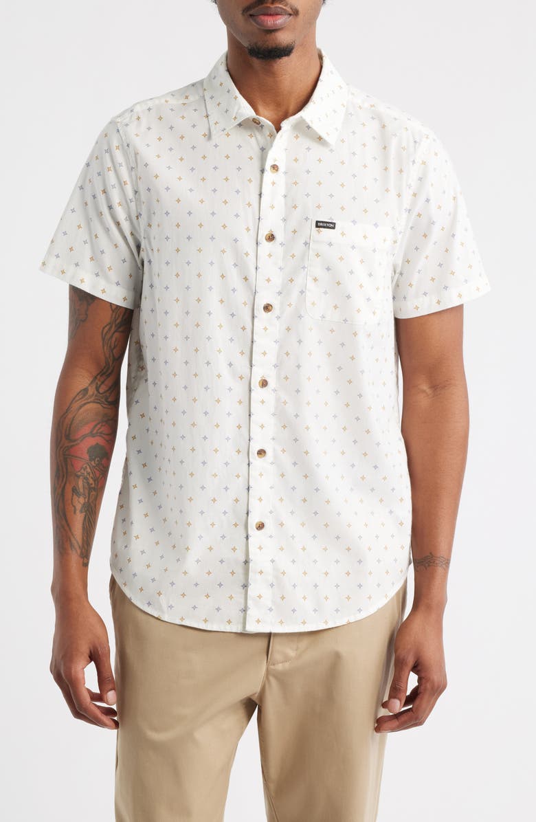 Brixton Charter Print Short Sleeve Button-Up Shirt, Main, color, Off White/ Multi Diamond Tile