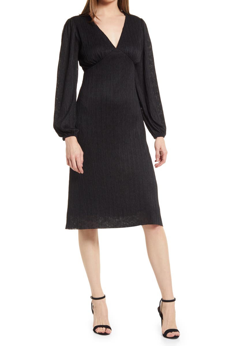 All in Favor Plissé Empire Waist Midi Dress, Main, color,