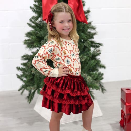 Sweet Wink Ruby Red Velvet Tiered Christmas Skirt In Red