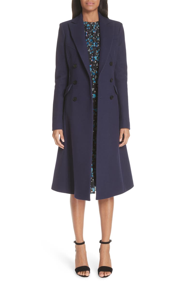 Wool Blend Double Breasted Coat, Main, color, BERRY BLUE