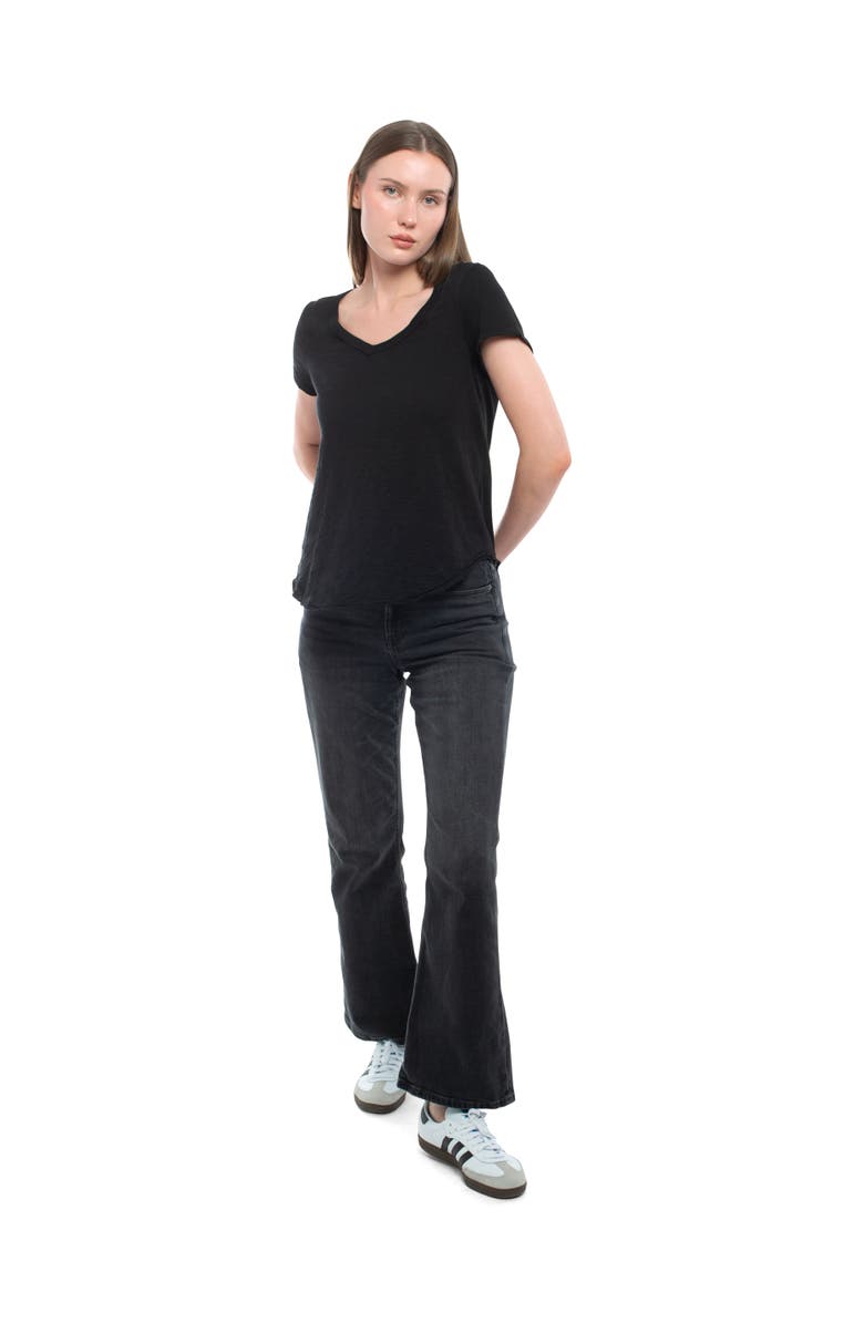 WILT Clothing Short Sleeve Shrunken V-Neck Shirttail Top, Alternate, color, Black