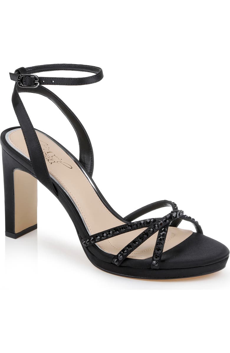 Jewel Badgley Mischka Iona Ankle Strap Sandal, Main, color, Black Satin