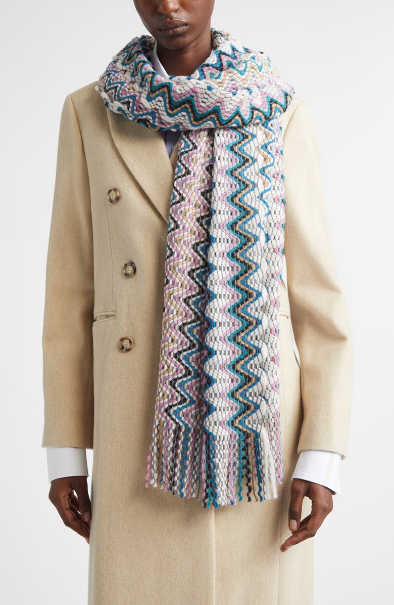 Missoni Zigzag Fringe Scarf, Alternate, color, 0002 Pink Multi