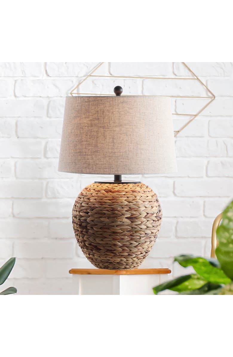 JONATHAN Y Alaro Farmhouse Coastal Water Hyacinth Basket LED Table Lamp, Main, color, Natural