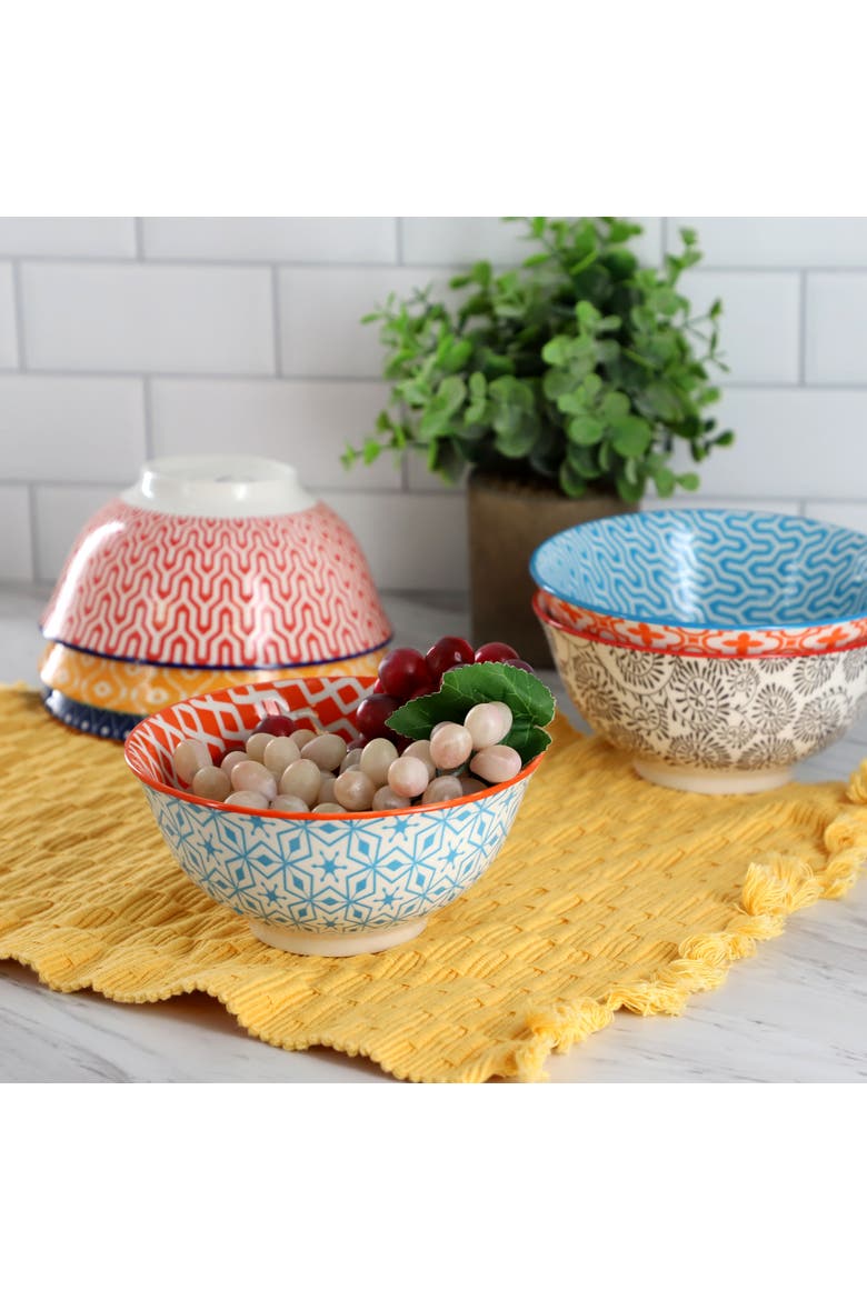 Roxey 6 Piece 20oz Porcelain Footed Bowl Set, Alternate, color, Multi