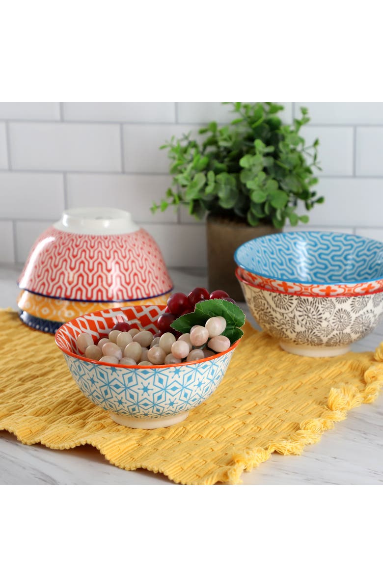 Elama Roxey 6 Piece Assorted Design 20oz Porcelain Footed Bowl Set color, Alternate, color, Multi