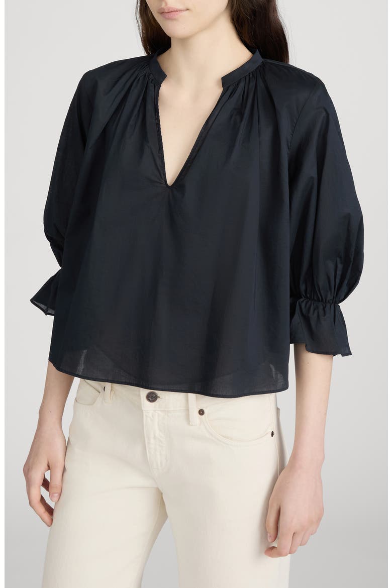The Poet Ruffle Sleeve Cotton Top, Alternate, color, NAVY