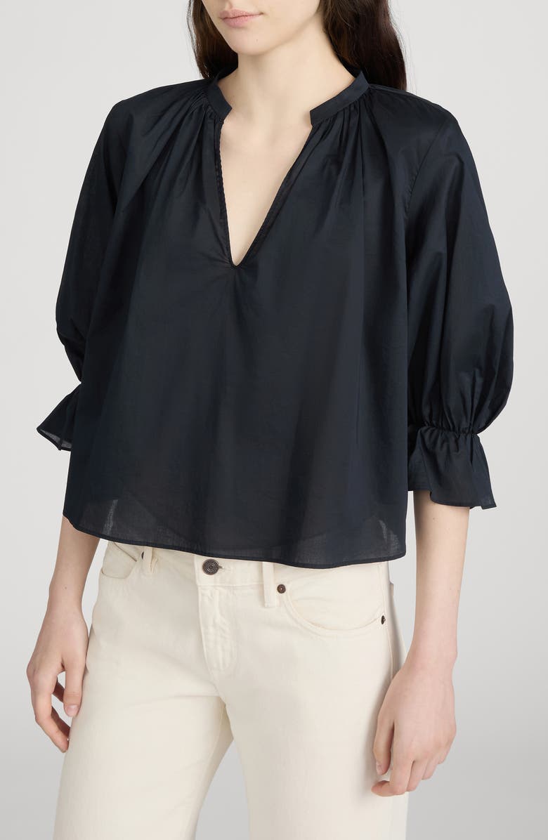 FRAME The Poet Ruffle Sleeve Cotton Top, Alternate, color, Navy