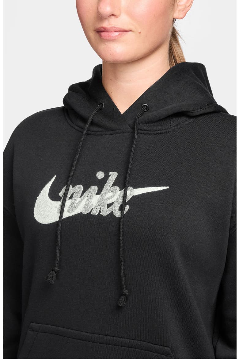 Oversize Brushed Cotton Blend Fleece Hoodie, Alternate, color, 010 BLACK/SMTWHT