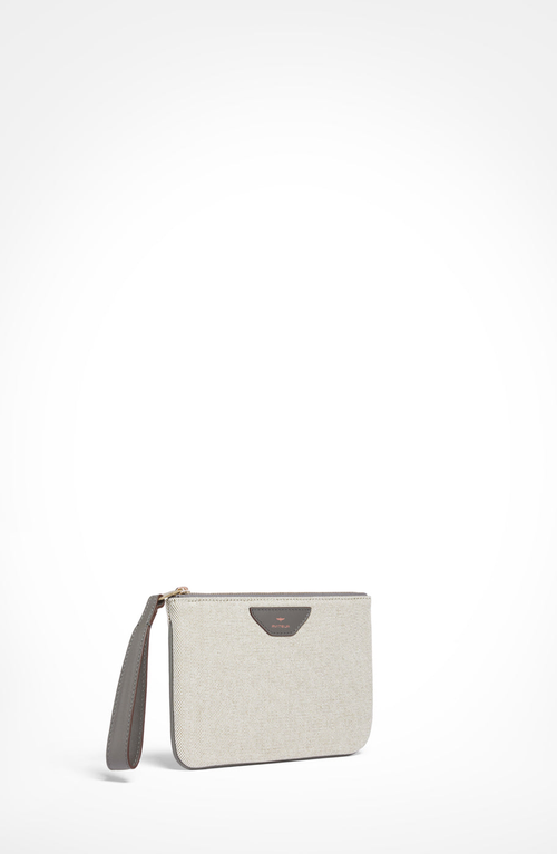 Aviteur Canvas Leather Trim Travel Pouch In Gray
