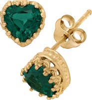 FZN 14K Gold Plate Sterling Silver Heart Gemstone Stud Earrings