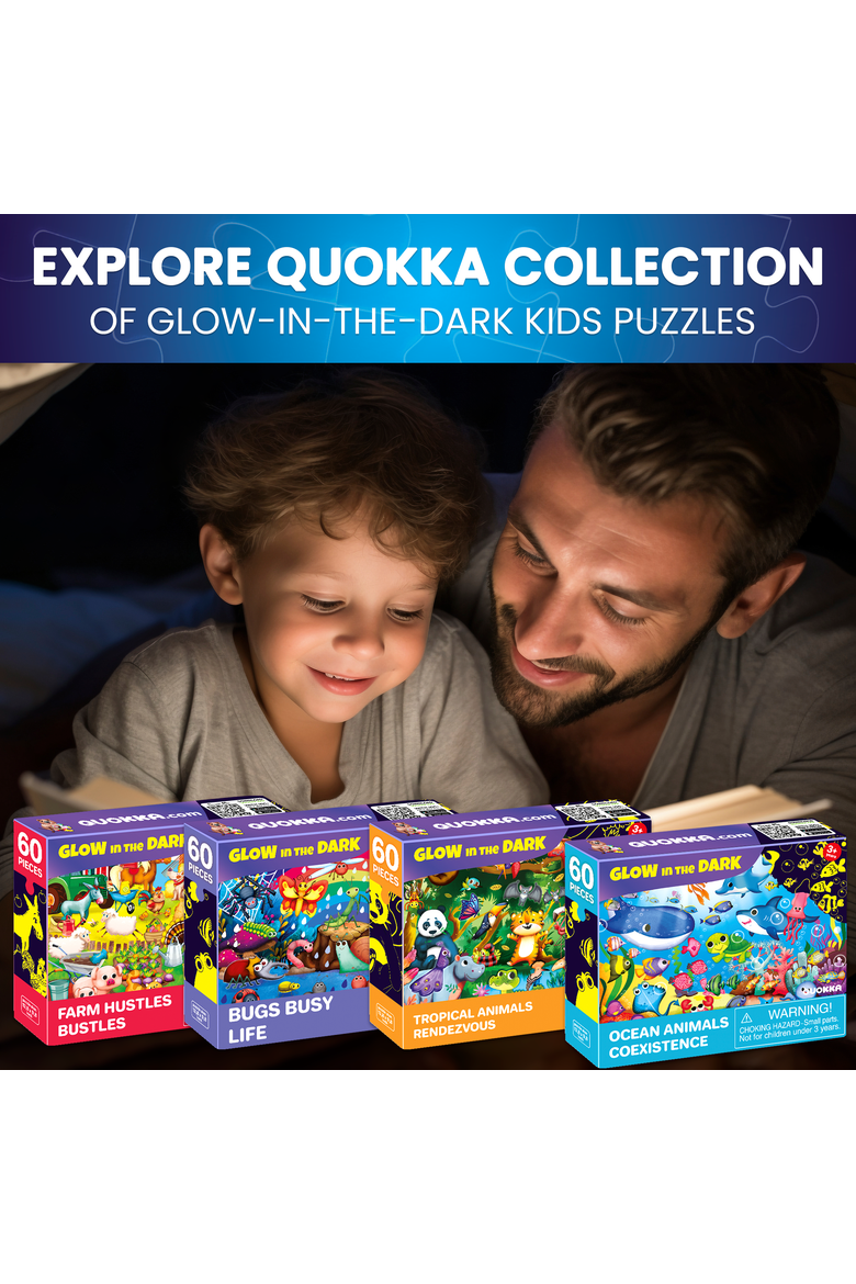 4-Pack 60-Piece Glow-in-the-Dark Kids Jigsaw Puzzles - Fantasy Themes, Alternate, color, 4x60Bugs