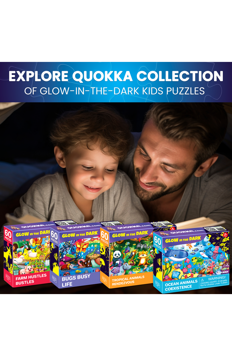 Quokka 4-Pack 60-Piece Glow-in-the-Dark Kids Puzzles - Animal Themes, Alternate, color, 4X60bugs