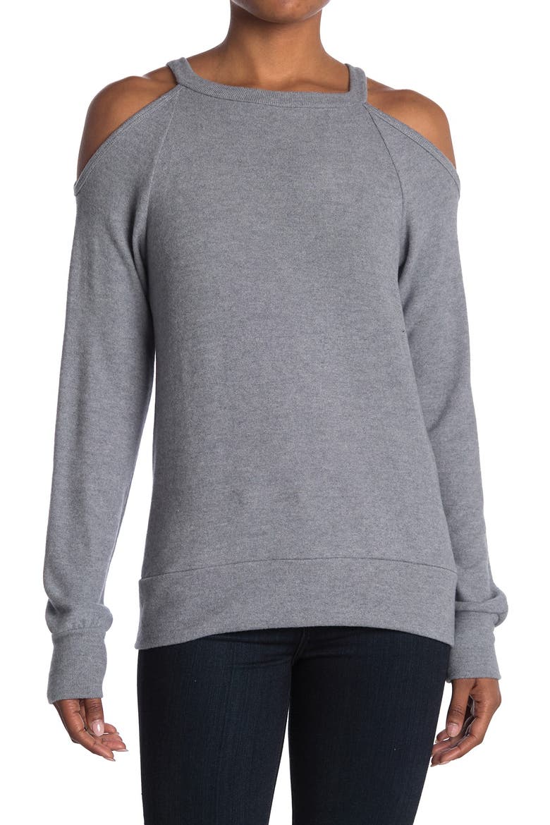 Cold Shoulder Knit Sweatshirt, Main, color, HEATHER GREY