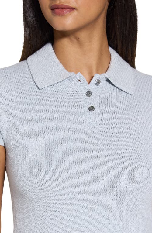 THEORY THEORY WAVE BO CAP SLEEVE COTTON & MERINO WOOL POLO SWEATER