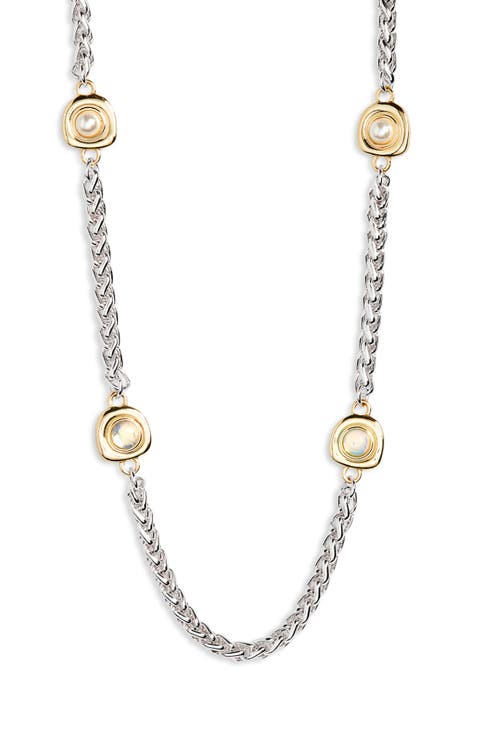 Faux Pearl Station Long Necklace