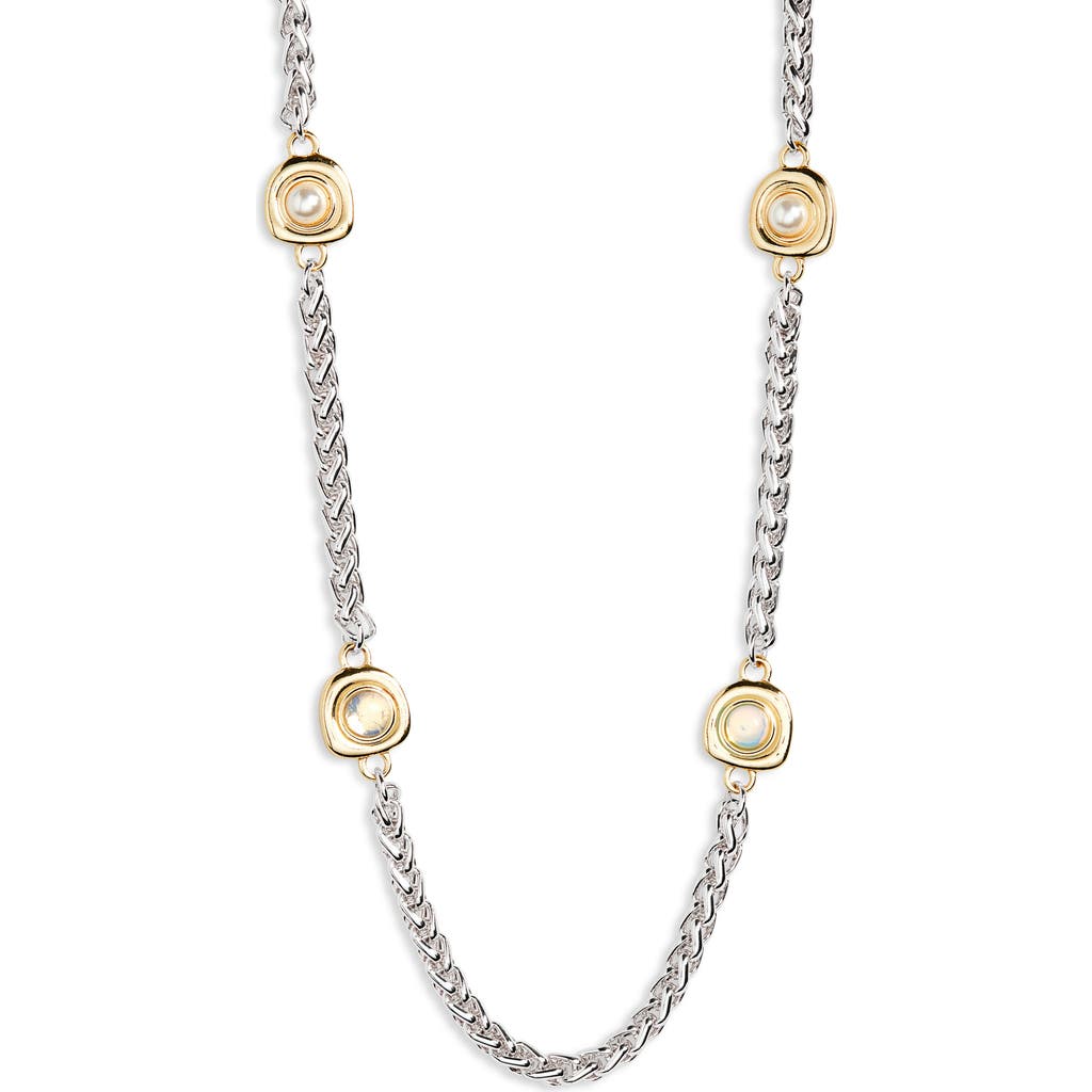 Nordstrom Rack Faux Pearl Station Long Necklace In Metallic