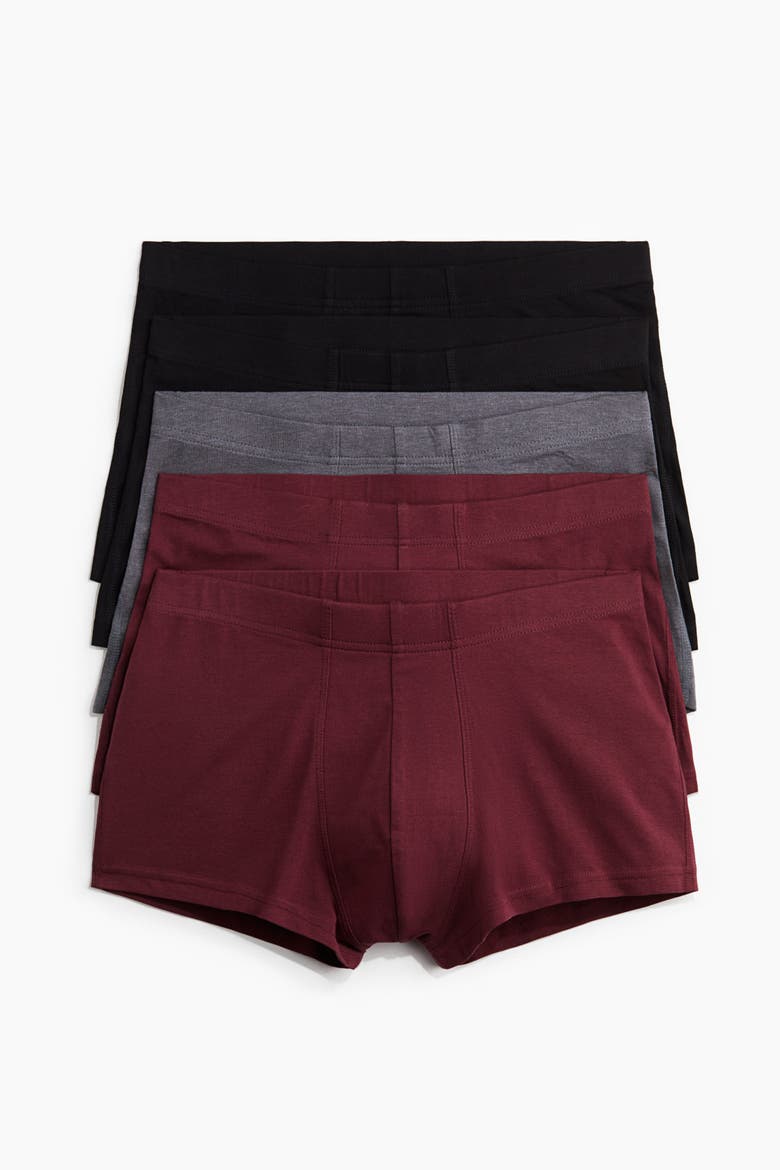 5-pack Cotton Short Trunks, Alternate, color, Burgundy/gray/black