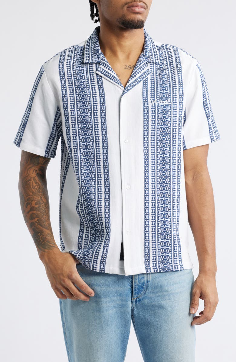 Native Youth Cedar Texture Stripe Camp Shirt, Main, color, 