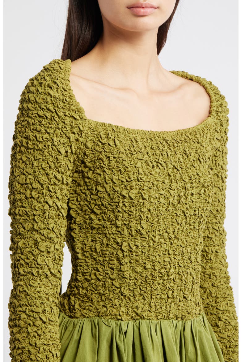 Malinda Smocked Long Sleeve Organic Cotton Minidress, Alternate, color, OLIVE