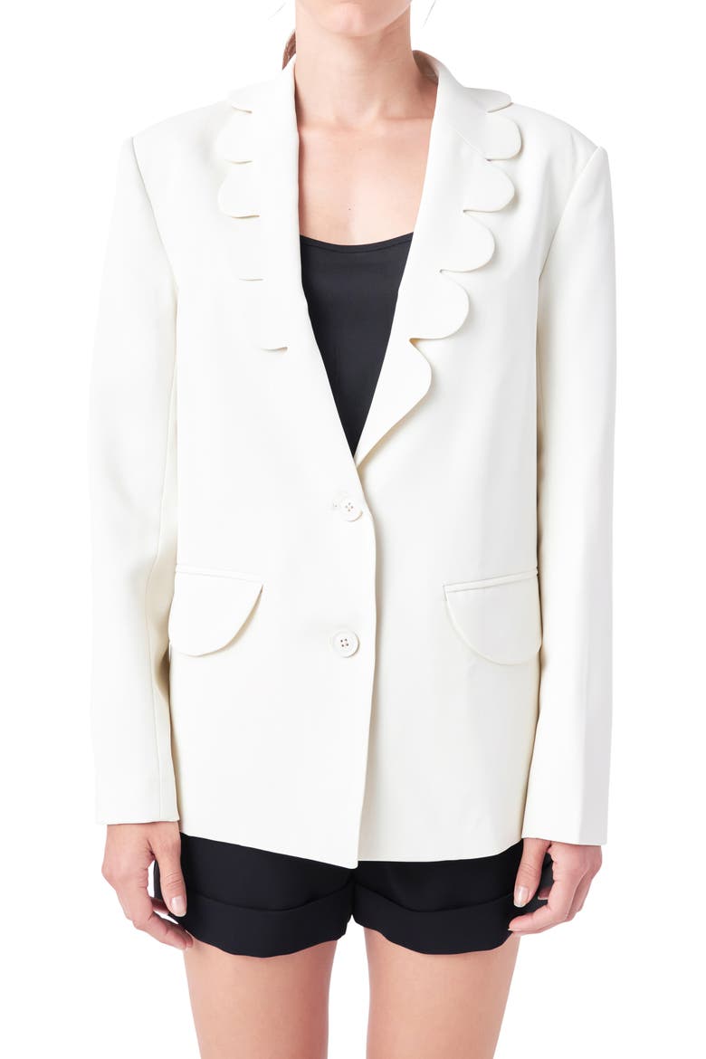 Scallop Collar Blazer, Alternate, color, CREAM