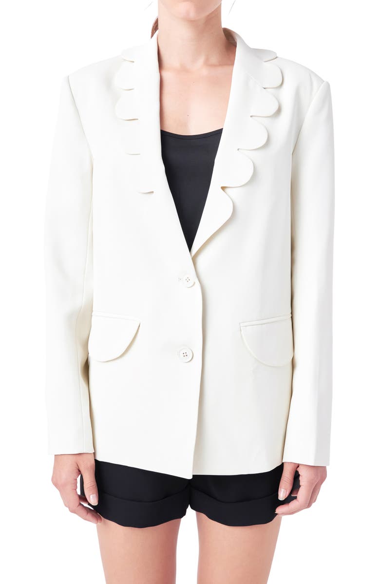 English Factory Scallop Collar Blazer, Alternate, color, Cream
