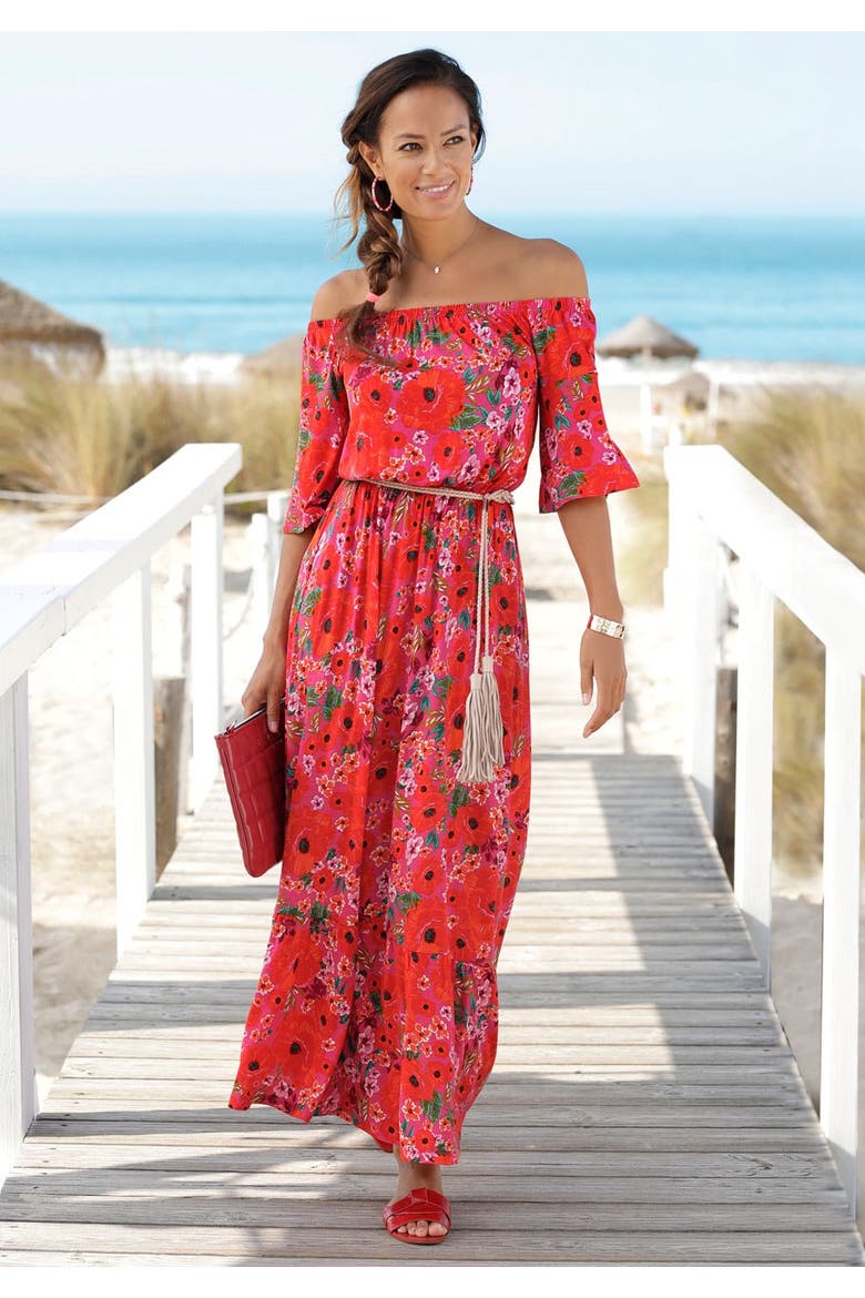 Off Shoulder Printed Maxi Dress, Alternate, color, Multi