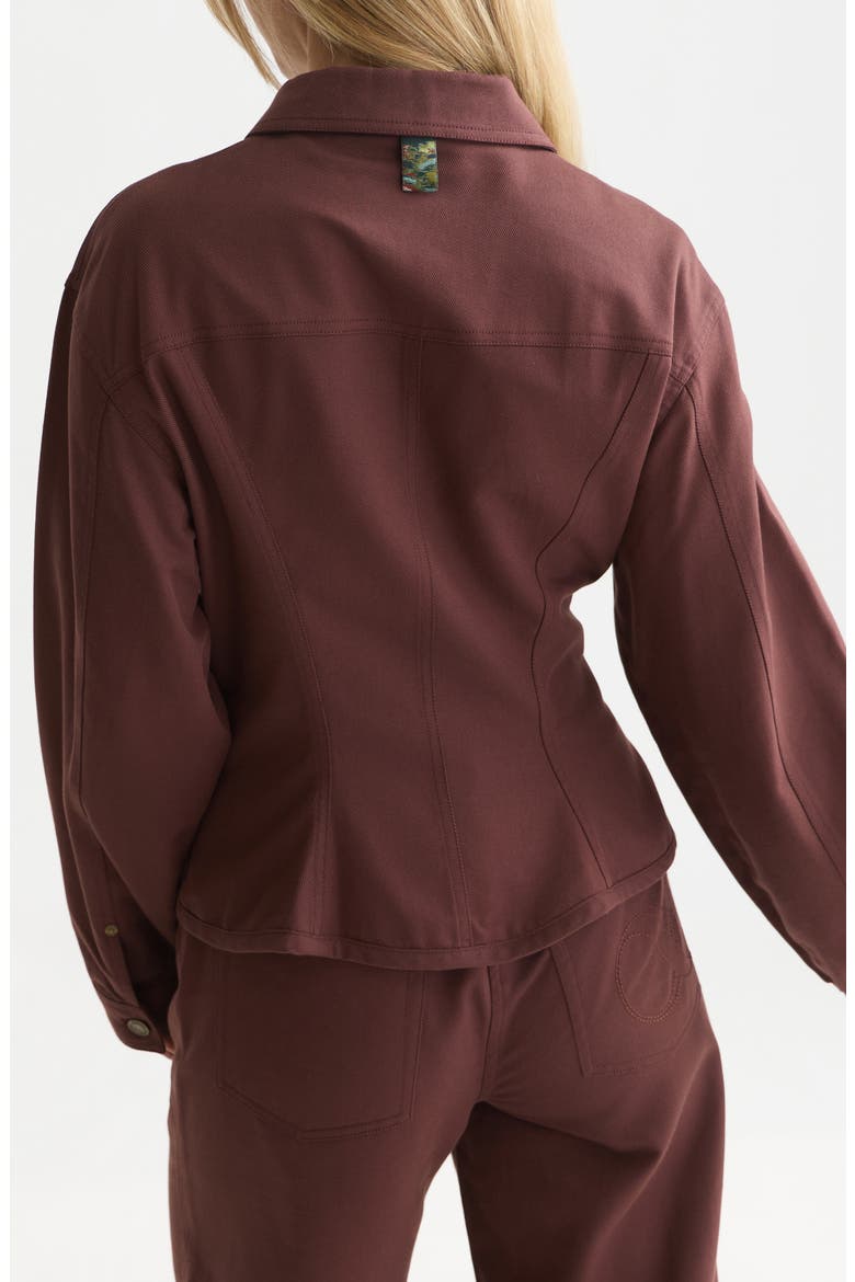 Fitted Peplum Trucker Jacket, Alternate, color, BITTER CHOCOLATE