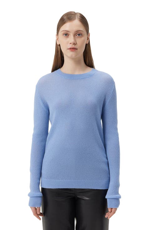 Ajour-Knit Cashmere Crewneck Sweater