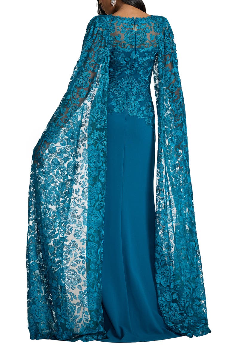 Embroidered Cape Detail Gown, Alternate, color, VENOM BLUE