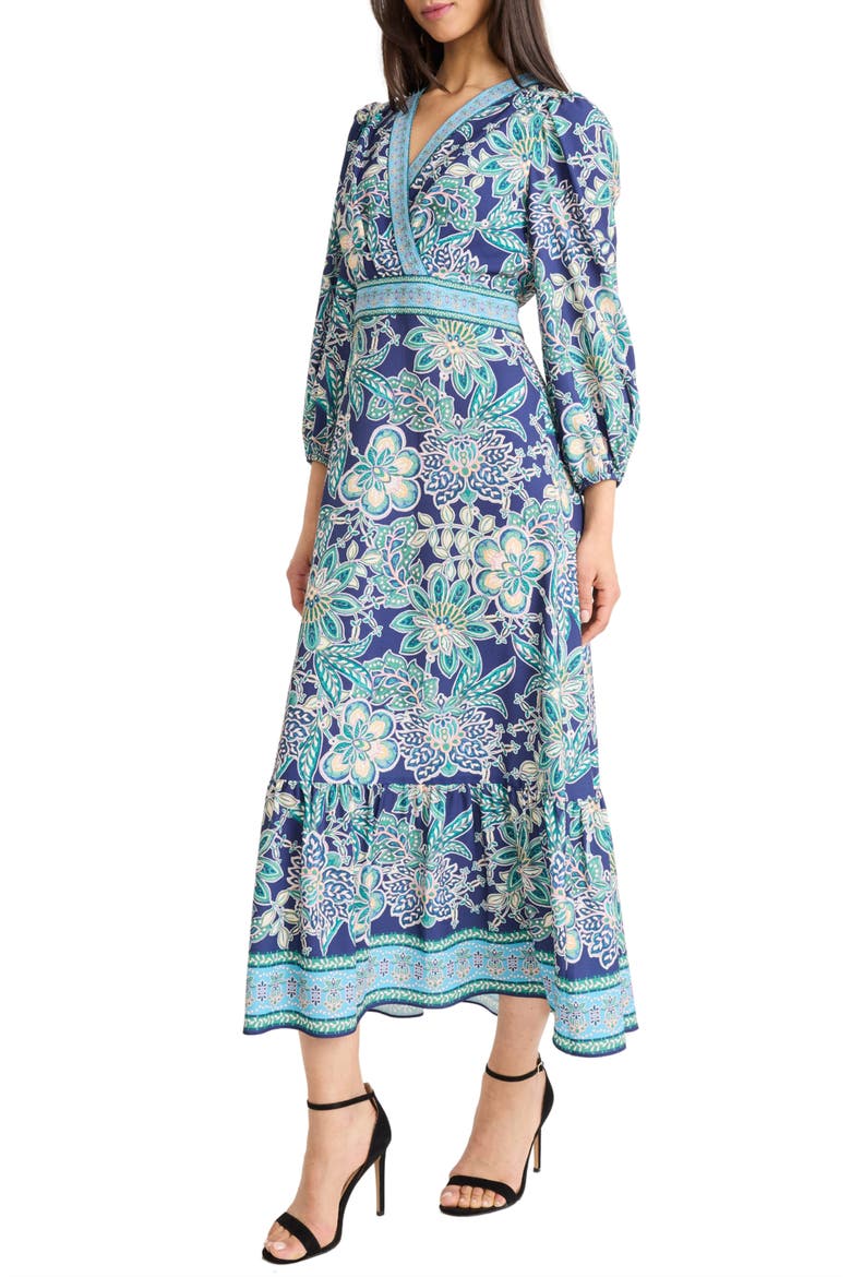 Print Balloon Sleeve Maxi Dress, Alternate, color, NAVY/ BLUE