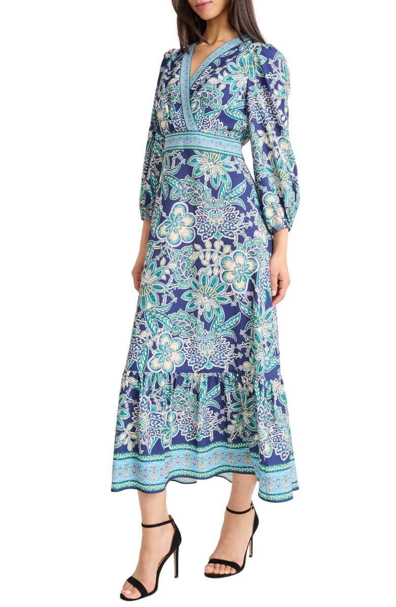 Donna Morgan Print Balloon Sleeve Maxi Dress, Alternate, color, Navy/ Blue