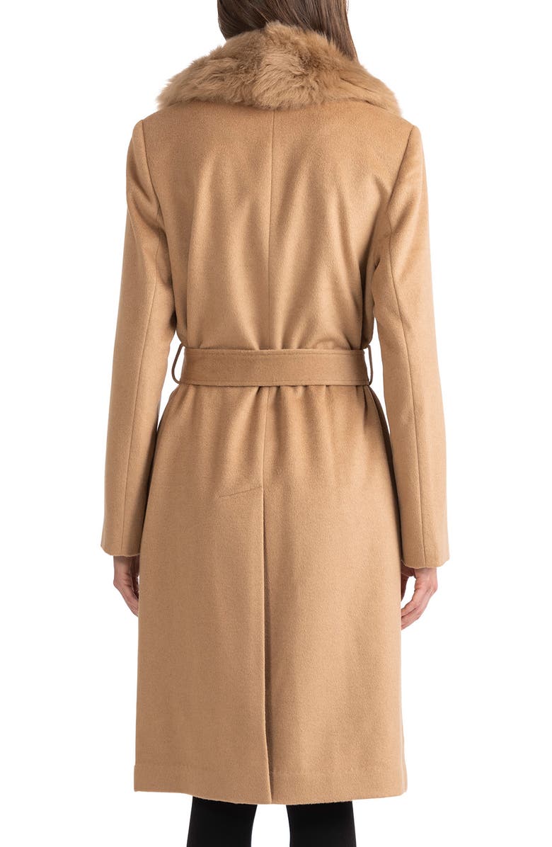 Sofia Cashmere Belted Genuine Shearling Trim Coat, Alternate, color, Camel