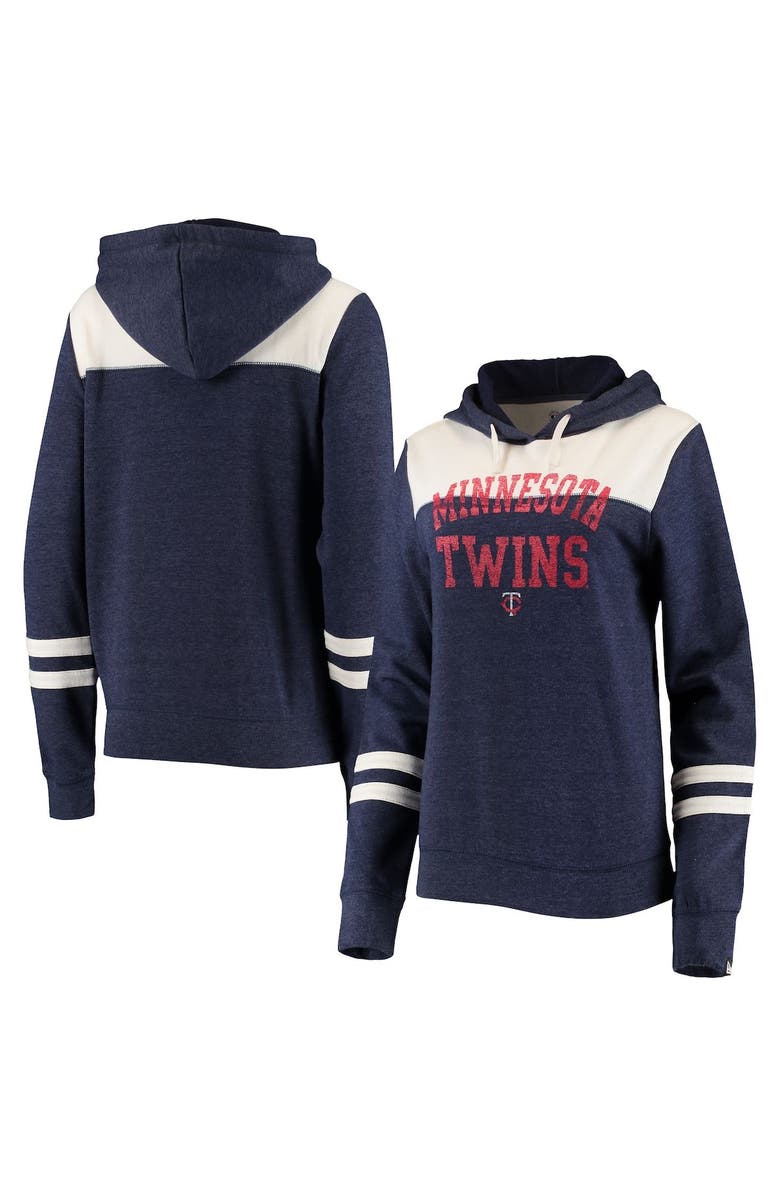 New Era Women's New Era Heathered Navy/White Minnesota Twins Colorblock Tri-Blend Pullover Hoodie, Alternate, color,