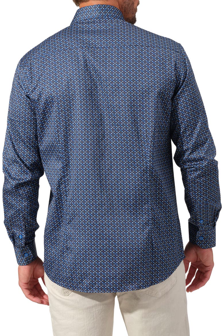 Mosaic Print Cotton Button-Up Shirt, Alternate, color, NAVY