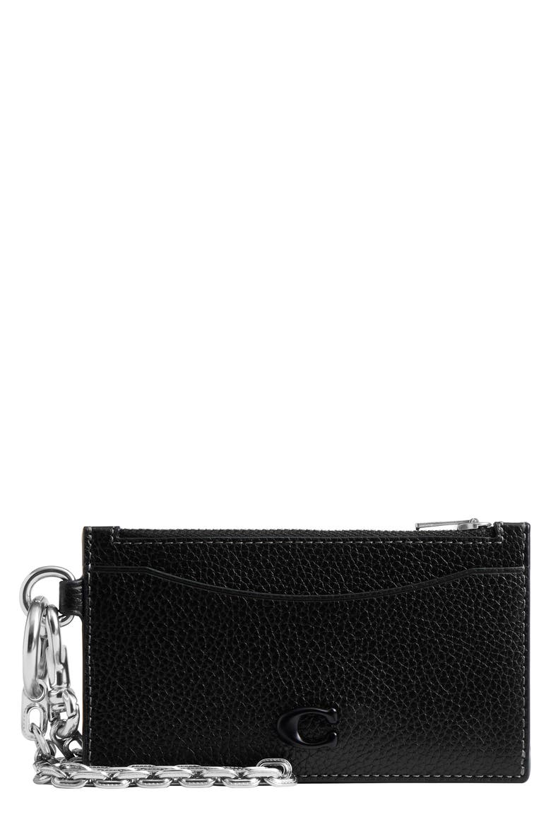 Leather Zip Card Case, Main, color, BLACK