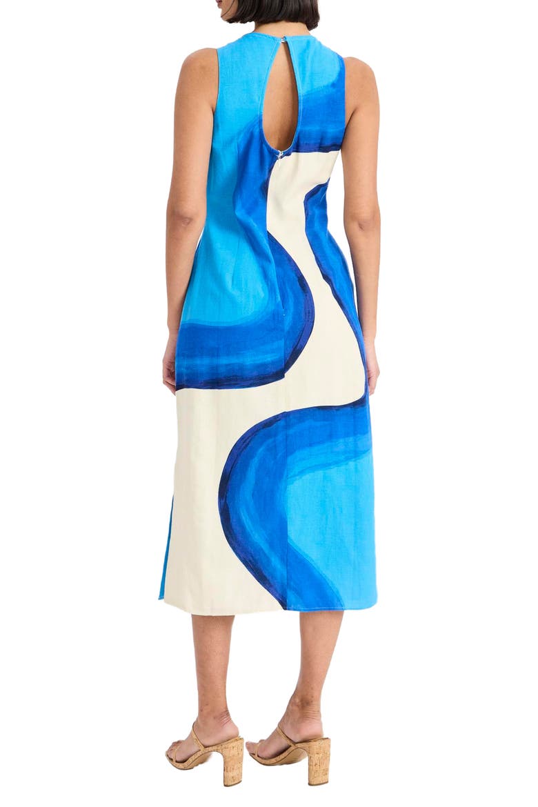 Sleeveless A-Line Midi Dress, Alternate, color, CREAM/ BLUE