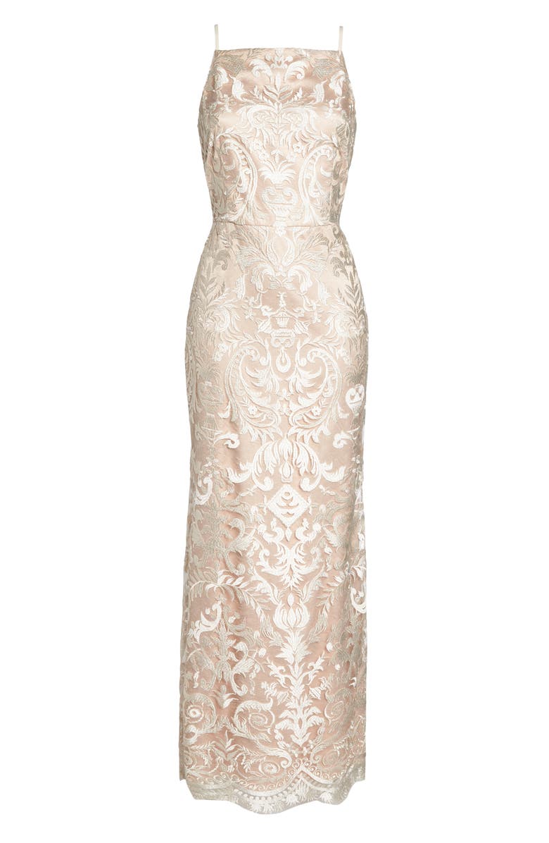 Vince Camuto Sleeveless Embroidered Gown, Alternate, color, 