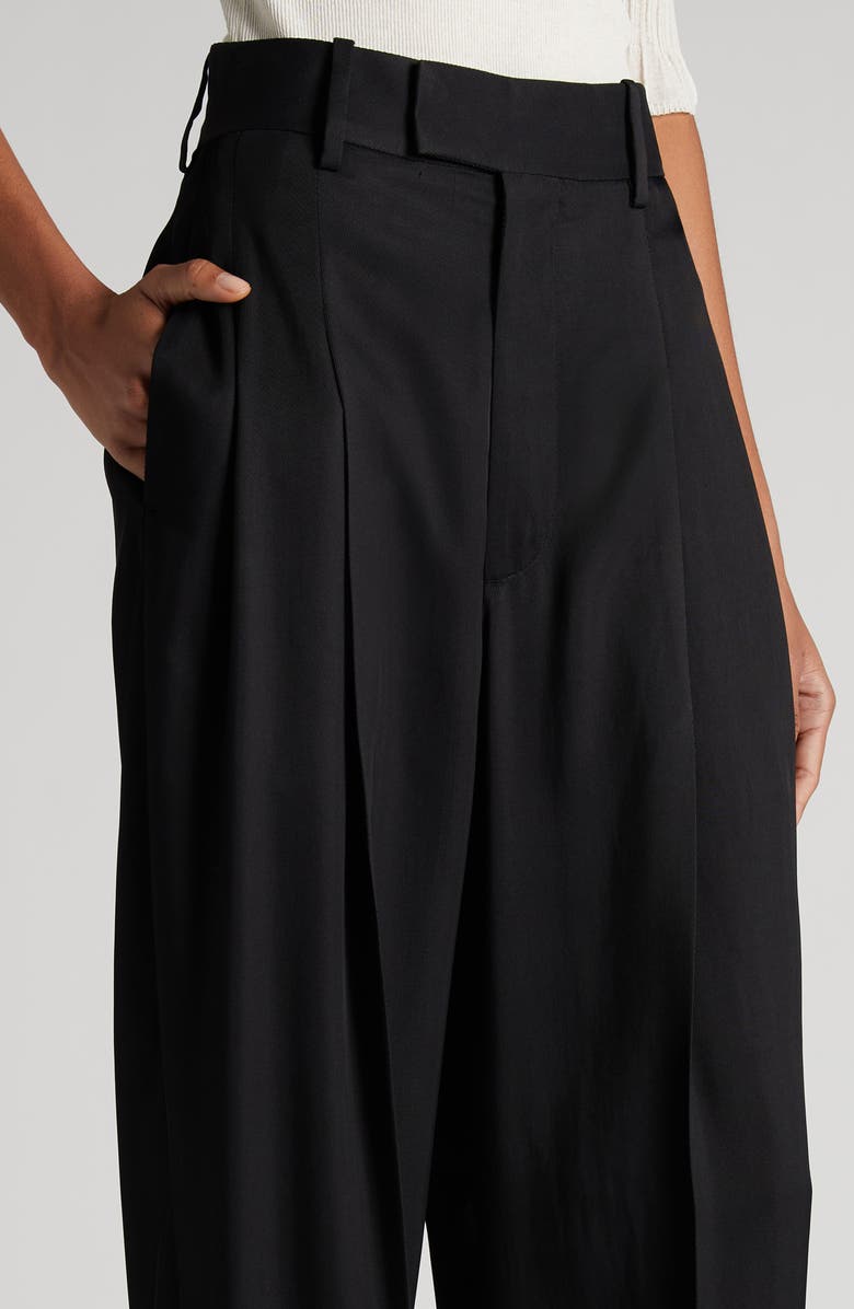 Bottega Veneta Pleated Viscose & Mulberry Silk Twill Straight Leg Trousers, Alternate, color, 1000 Black